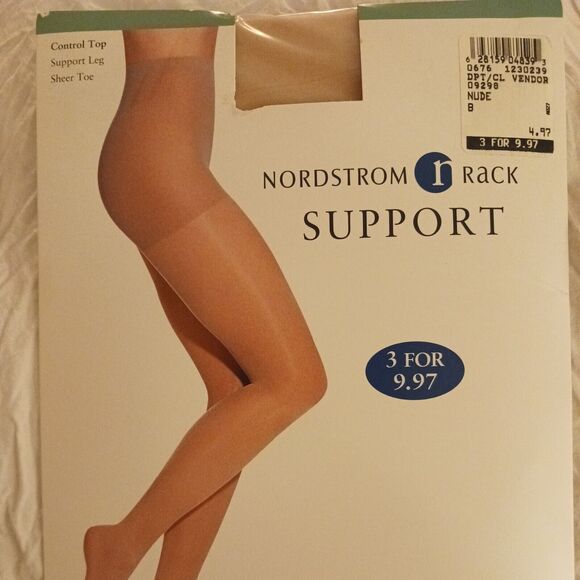 Nordstrom Rack Control Top SUPPORT LEG Sheer Toe Pantyhose NUDE Sz B Vintage New - Picture 3 of 8